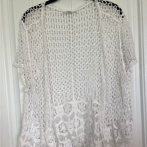 Cato woman White Crochet short sleeve open cardigan